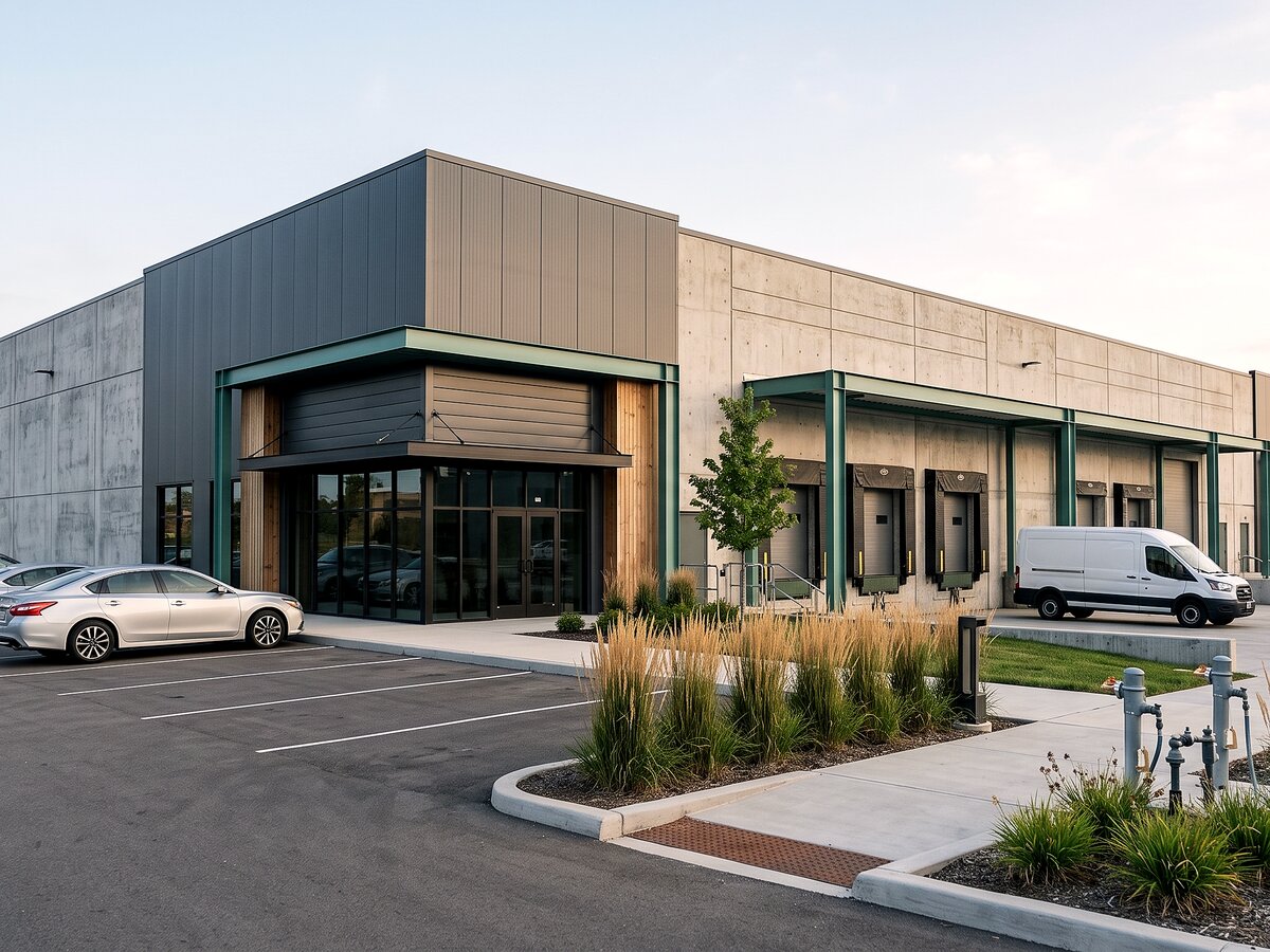 Modern light industrial building with loading docks