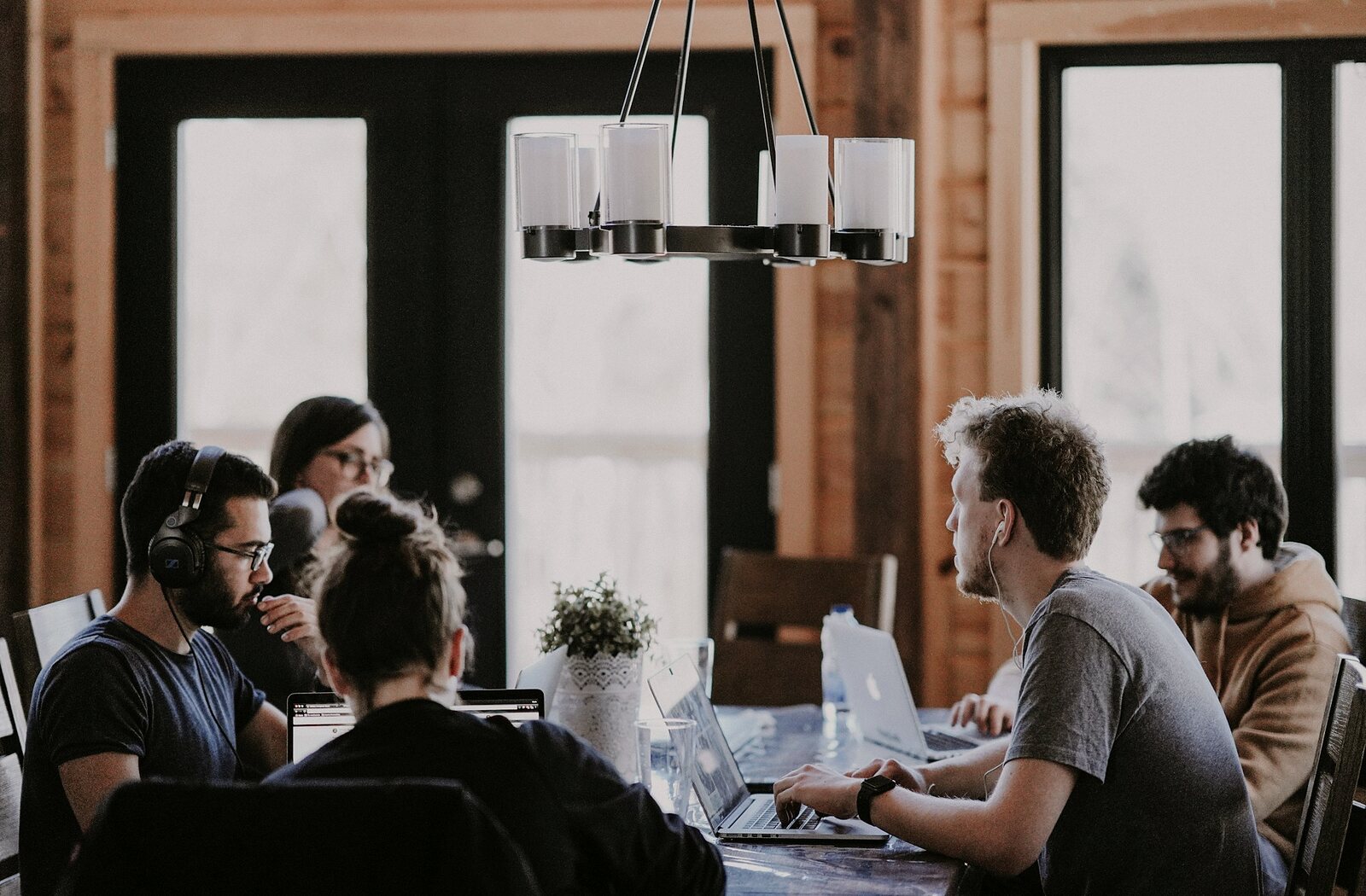 Start-up team working together at a shared table